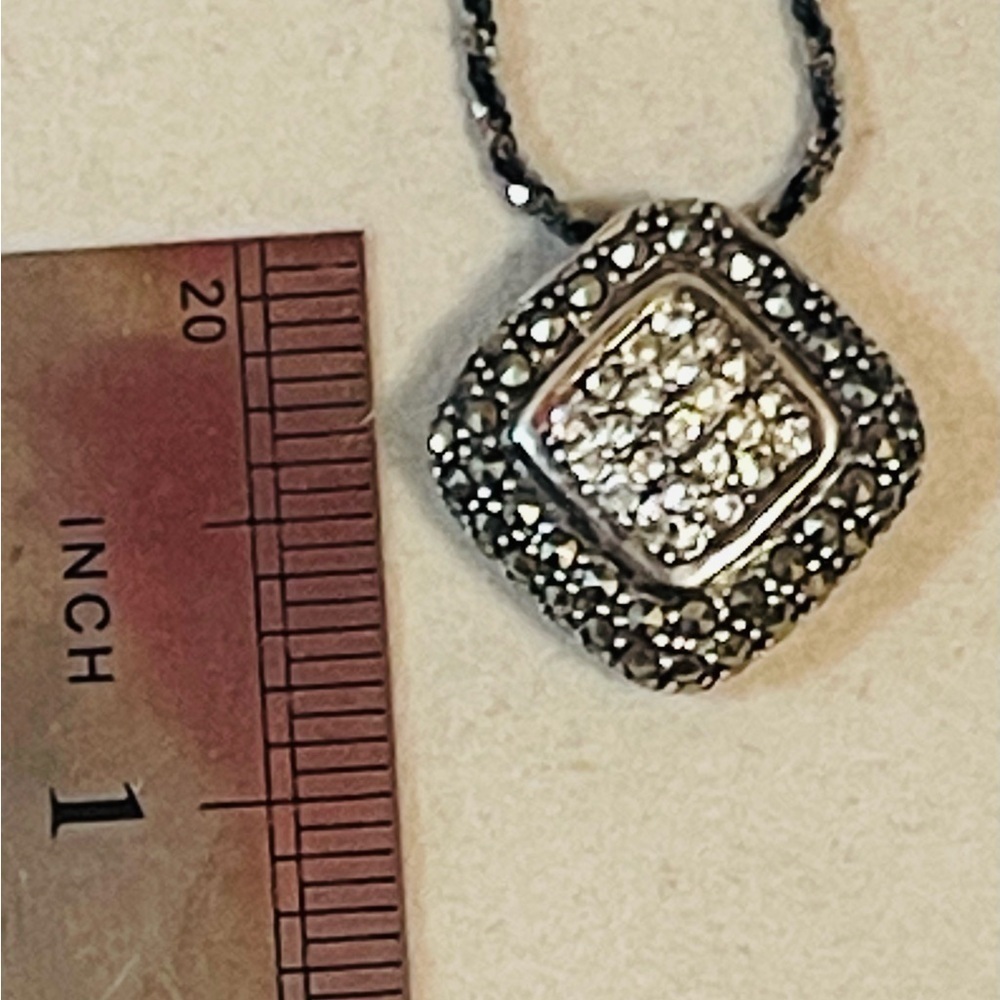 VTg Set Of 2 Sterling Silver Marcasite CZ Pendant / Chain Necklace Sz 17” Italy - Picture 5 of 12